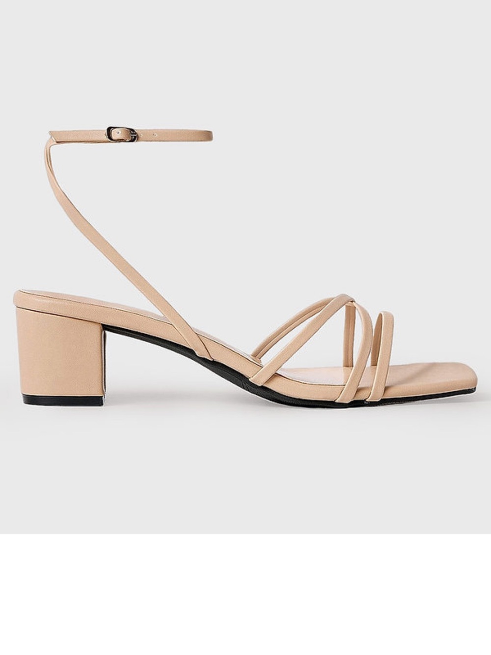 Azazie Beige Strappy Ankle‑Wrap Block Heel Sandal